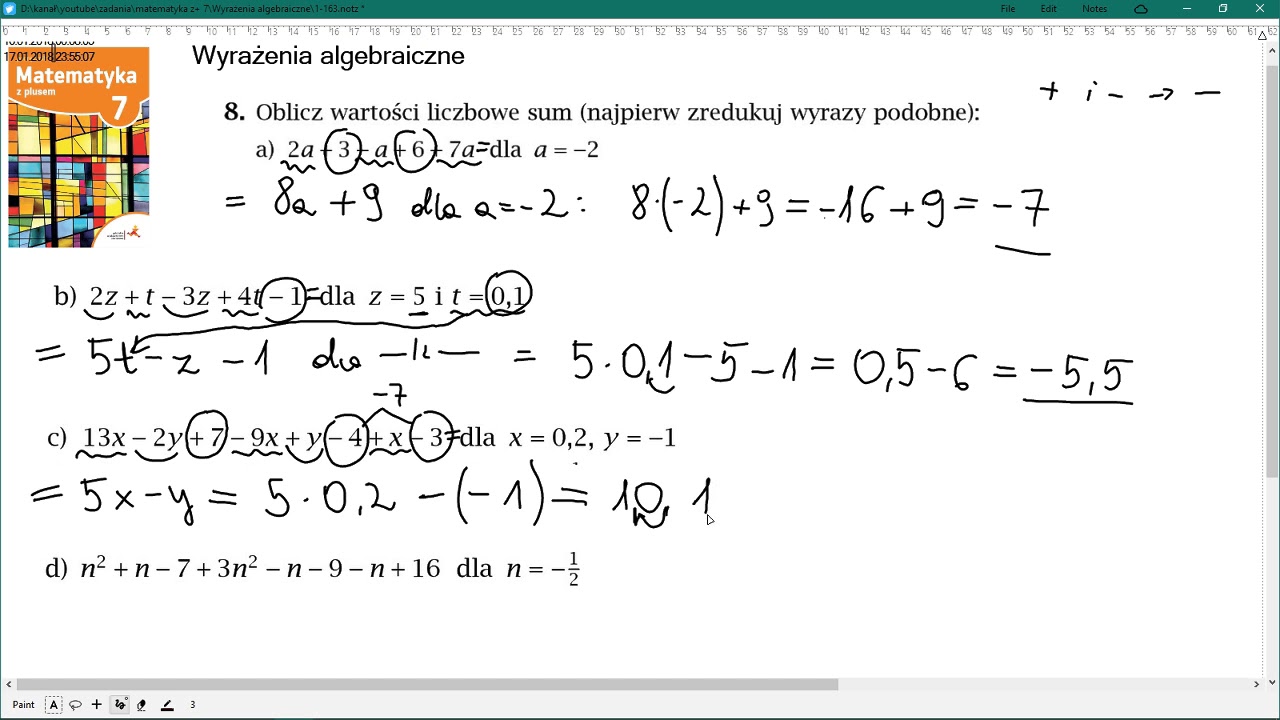 zad. 8 str. 167 WYRAŻENIA ALGEBRAICZNE. Matematyka z plusem 7 - YouTube Wyrażenia Algebraiczne Klasa 7 Gwo