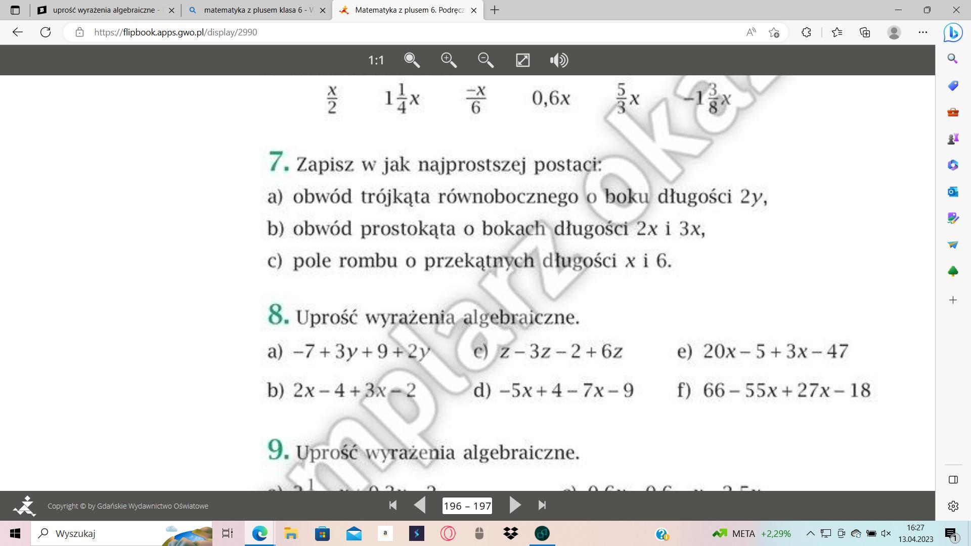 Zad 8 Wyrażenie algebraiczne - Brainly.pl Sprawdzian Klasa 8 Wyrażenia Algebraiczne I Równania