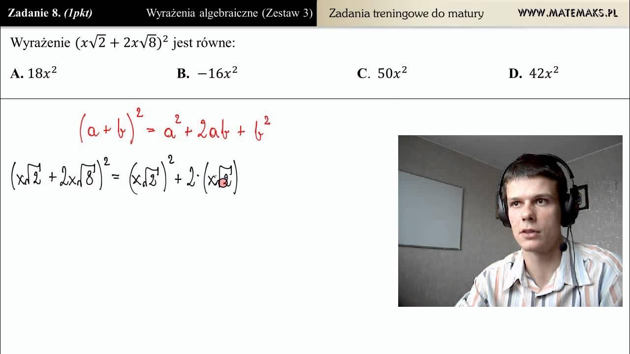[Zad8] Oblicz kwadrat sumy (wyrażenia algebraiczne - zestaw 3) - YouTube Oblicz Sume Kwadratw Pierwiastkw Rwnania
