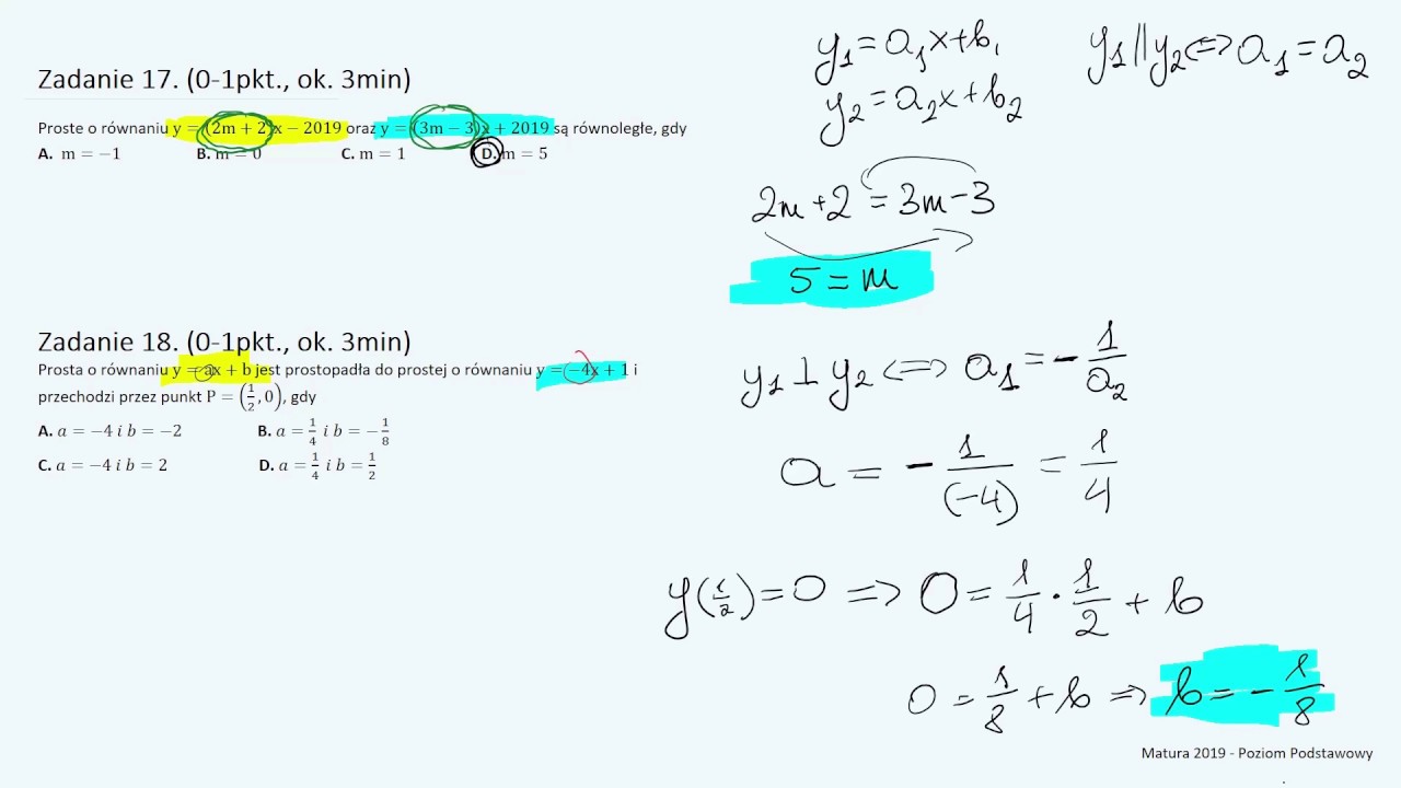 Zadania 15-18 - Zamknięte | Matura Matematyka Podstawowa 2019 Matura Próbna 2019 Matematyka Podstawowa