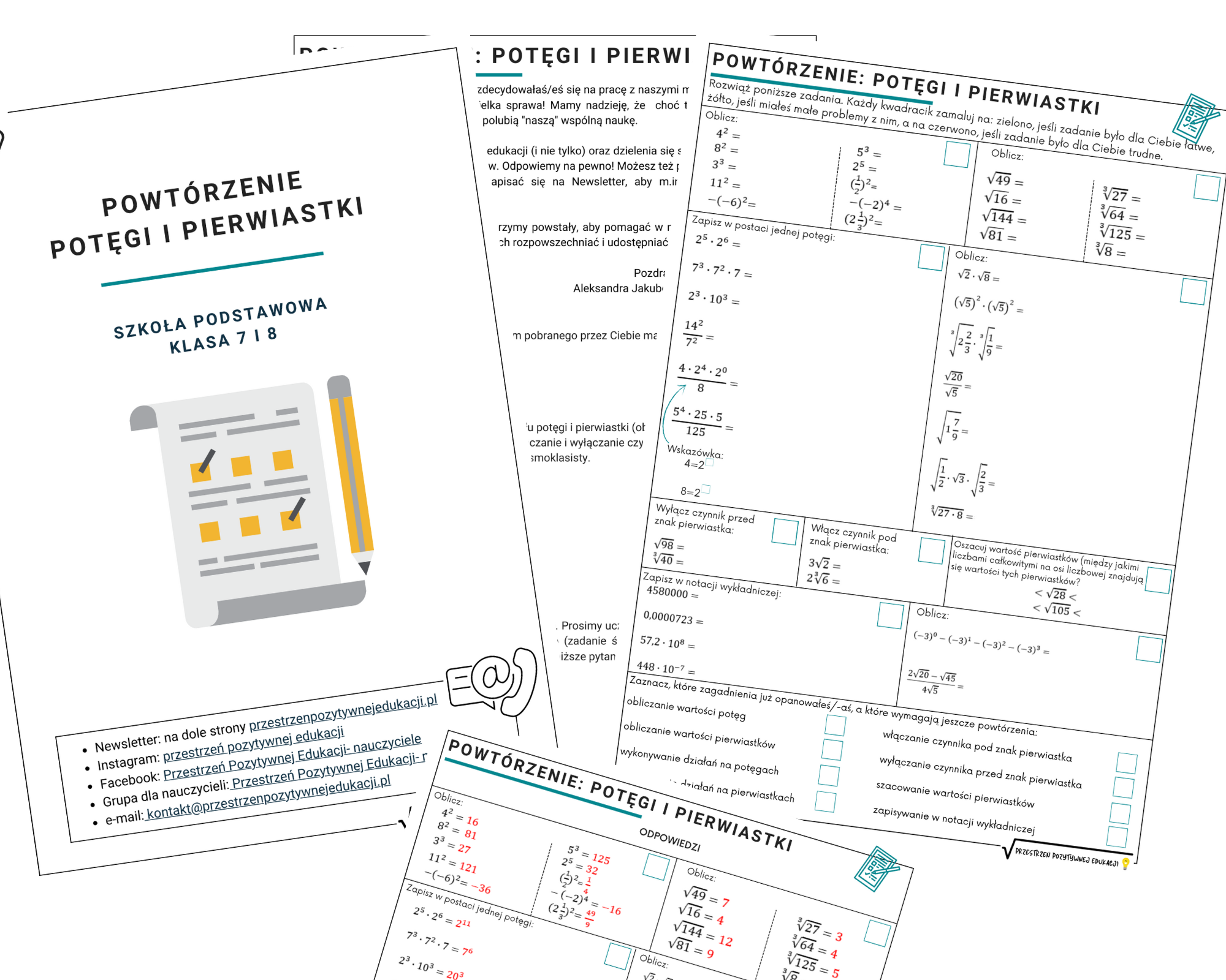 Zadania powtórzeniowe z działu potęgi i pierwiastki - Zadania z Potęgi I Pierwiastki Sprawdzian Klasa 7 Matematyka Z Kluczem