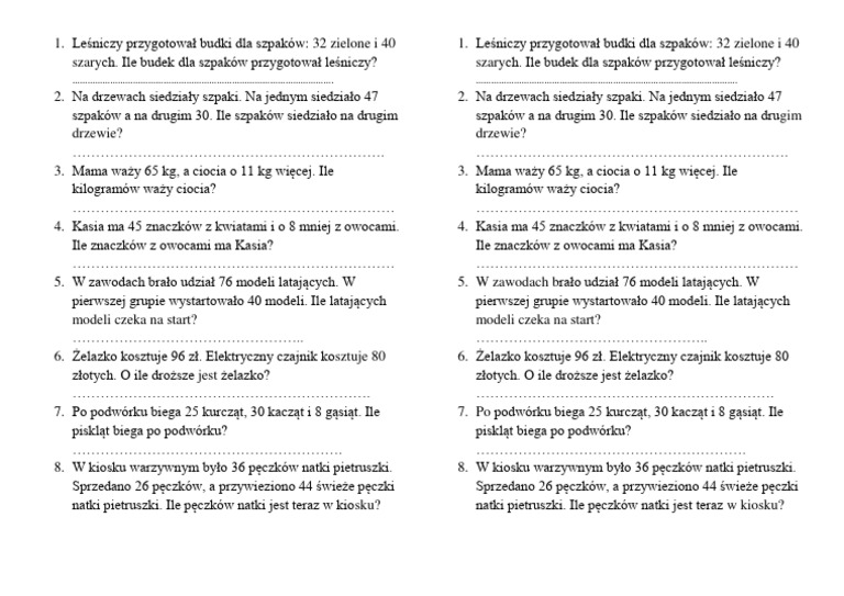 Zadania Tekstowe Klasa 3 Pdf