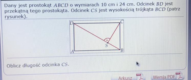 Zadanie 19 (3 pkt) Dany jest prostokąt ABCD O wymiarach 10 cm i 24 cm Dany Jest Prostokąt Abcd O Wymiarach 12 I 16 Cm
