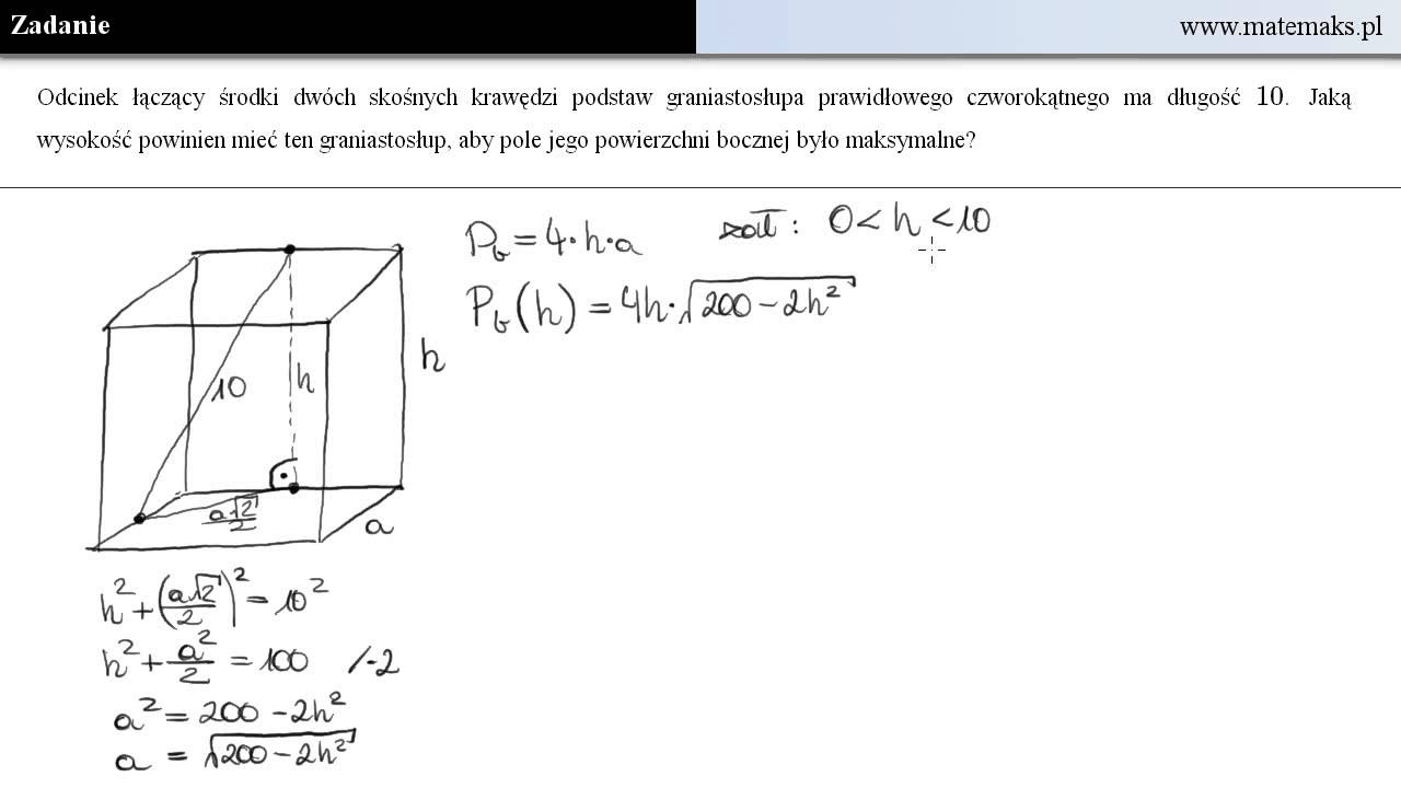 Zadanie optymalizacyjne na pole powierzchni bocznej graniastosłupa Jak Obliczyc Pole Powierzchni Bocznej Ostroslupa