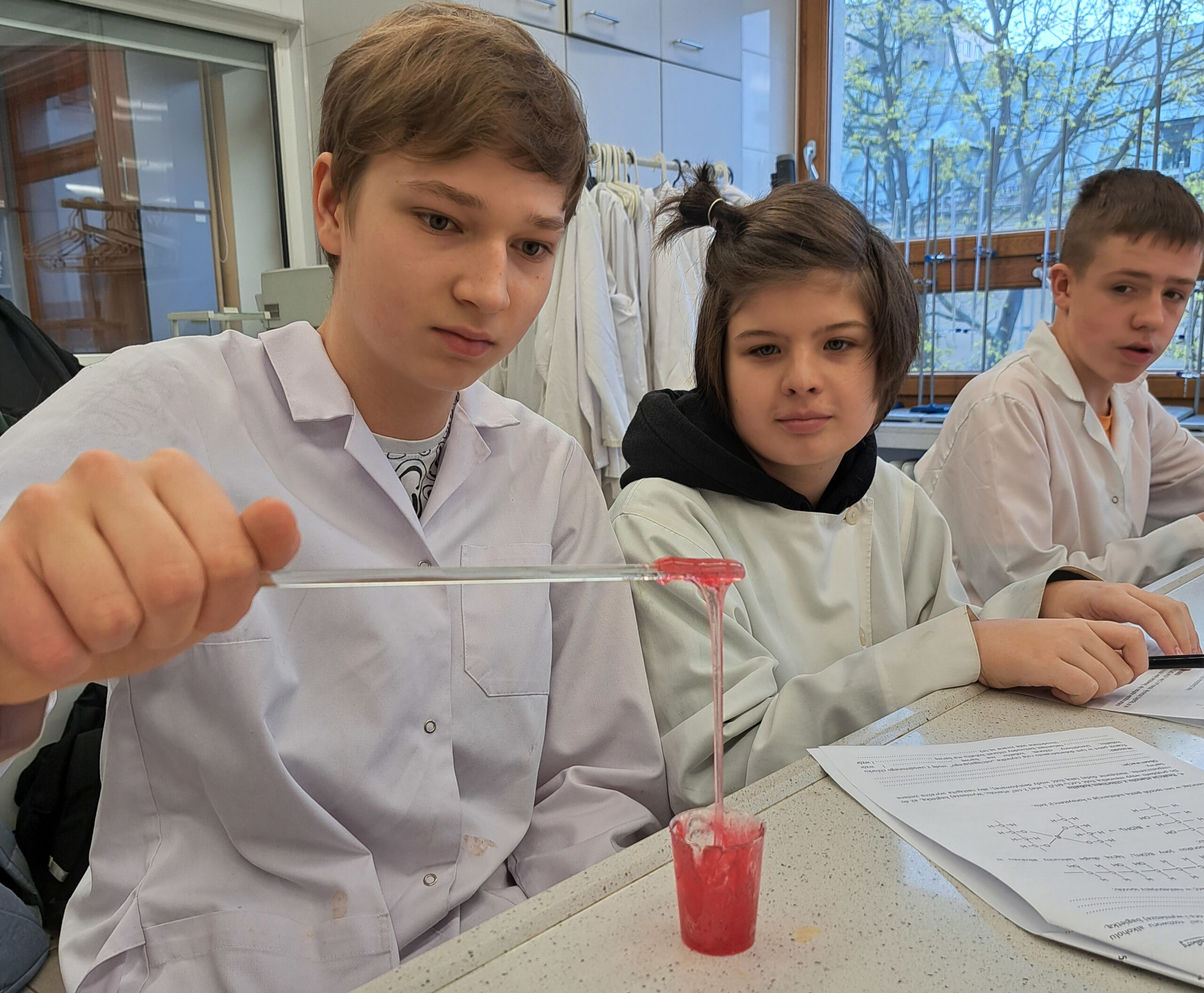Uczniowie Przeprowadzili Doświadczenie Chemiczne Do Probówki Z Wodą