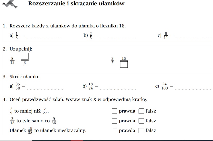 Rozszerzanie I Skracanie Ulamkow Klasa 4 Sprawdzian