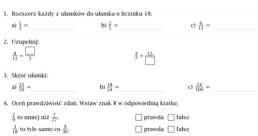 Zajęcia z matematyki-klasa 4: 16. Temat : Skracanie i rozszerzanie Kartkówki Z Matematyki Klasa 3