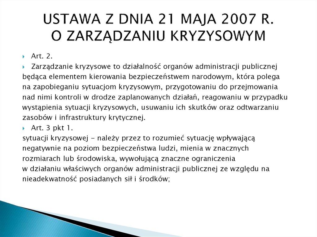 Założenia Ustawy o Zarządzaniu Kryzysowym - презентация онлайн Tekst Ustawy O Zarządzaniu Kryzysowym