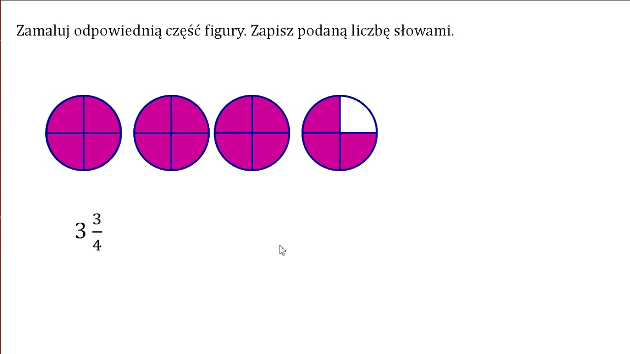 Zamaluj odpowiednią część figury. Zapisz podaną liczbę słowami Liczba Zamaluj Odpowiednia Czesc Kazdego Kwadratu