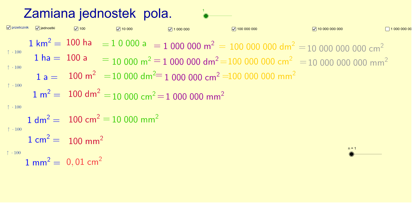 Zamiana jednostek pola – GeoGebra Zamiana Jednostek Zadania Klasa 7