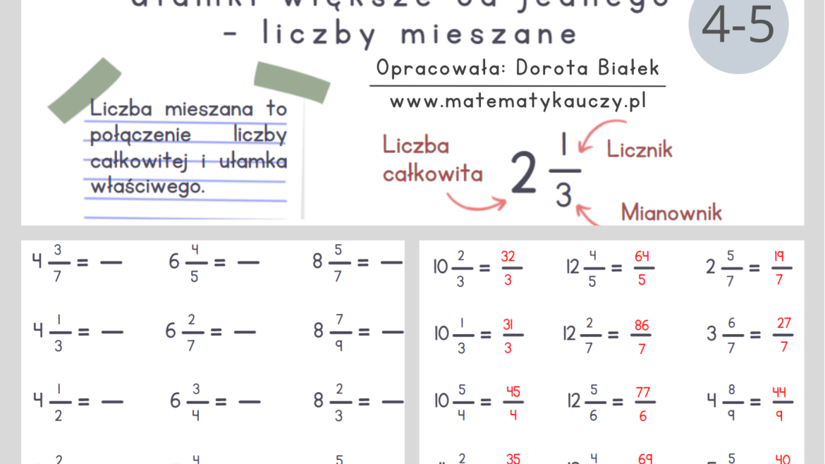 Zamiana Liczb Mieszanych Na Ułamki Niewłaściwe