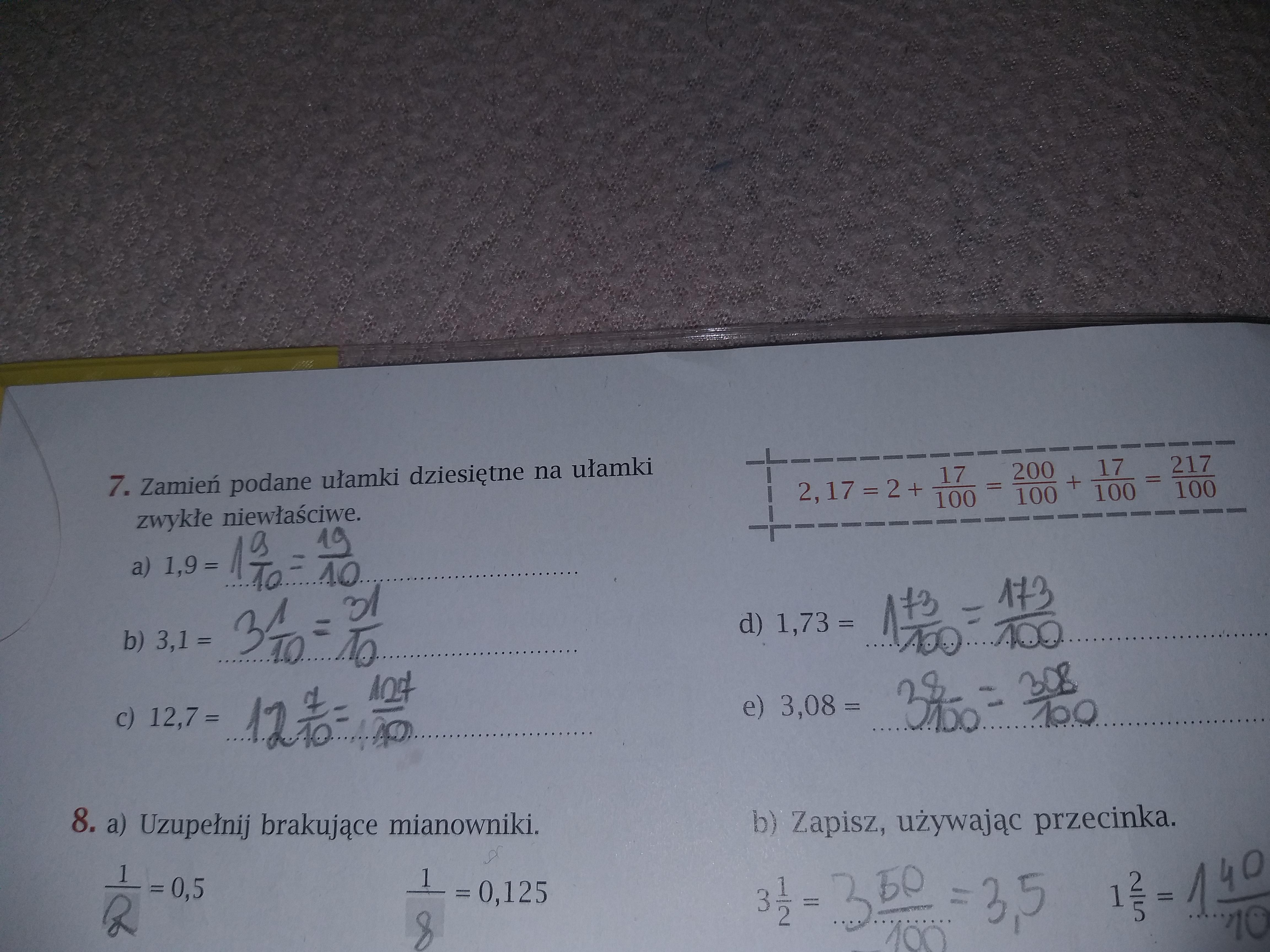 Zamien Podane Ulamki Dziesietne Na Ulamki Zwykle Niewlasciwe 1 9 Sprawdzian Matematyka Klasa 4 Ulamki Zwykle