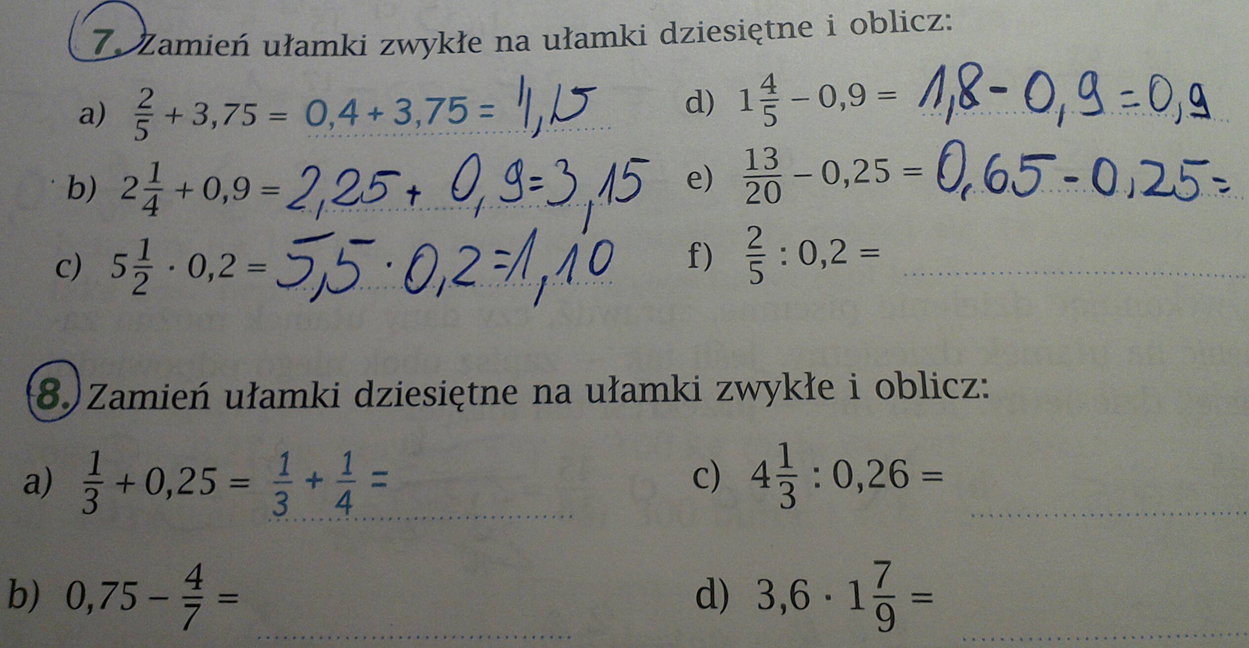 Zamien Ulamki Dziesietne Na Nieskracalne Ulamki Zwykle Lub Liczby Sprawdzian Ułamki Zwykłe I Dziesiętne Klasa 6 Pdf