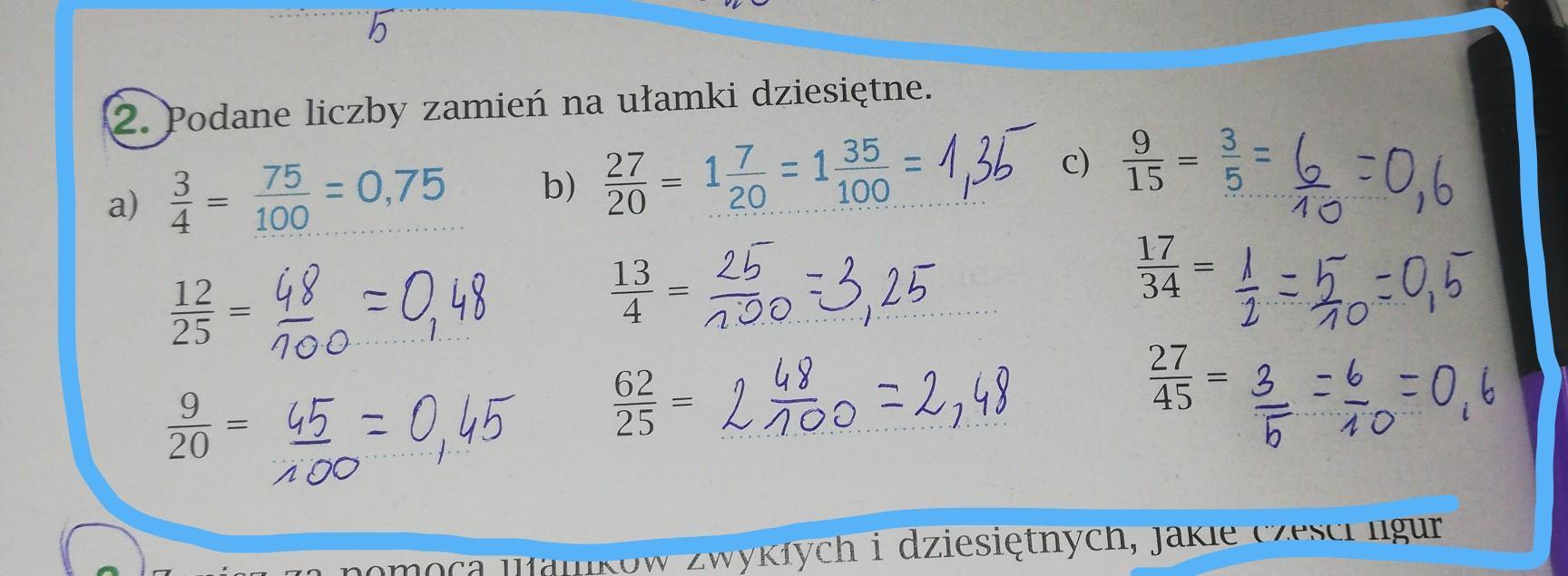 Zamien Ulamki Dziesietne Na Nieskracalne Ulamki Zwykle Lub Liczby Podane Liczby Zamień Na Ułamki Dziesiętne Klasa 5