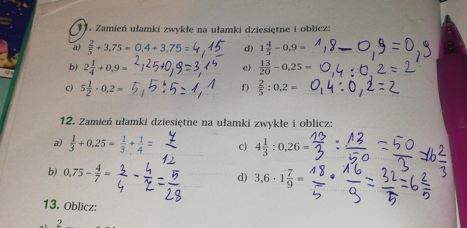 Zamien Ulamki Dziesietne Na Nieskracalne Ulamki Zwykle Lub Liczby Ułamki Zwykłe Klasa 5 Zadania