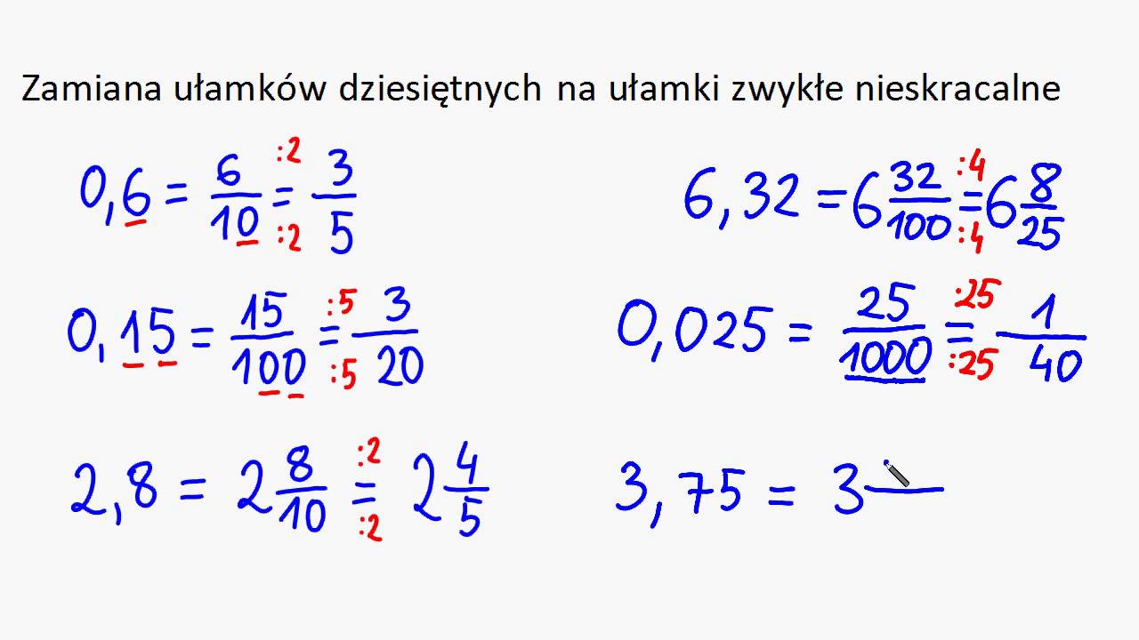 Zamien Ulamki Dziesietne Na Nieskracalne Ulamki Zwykle Lub Liczby 1 8 Jaki To Ulamek Dziesietny