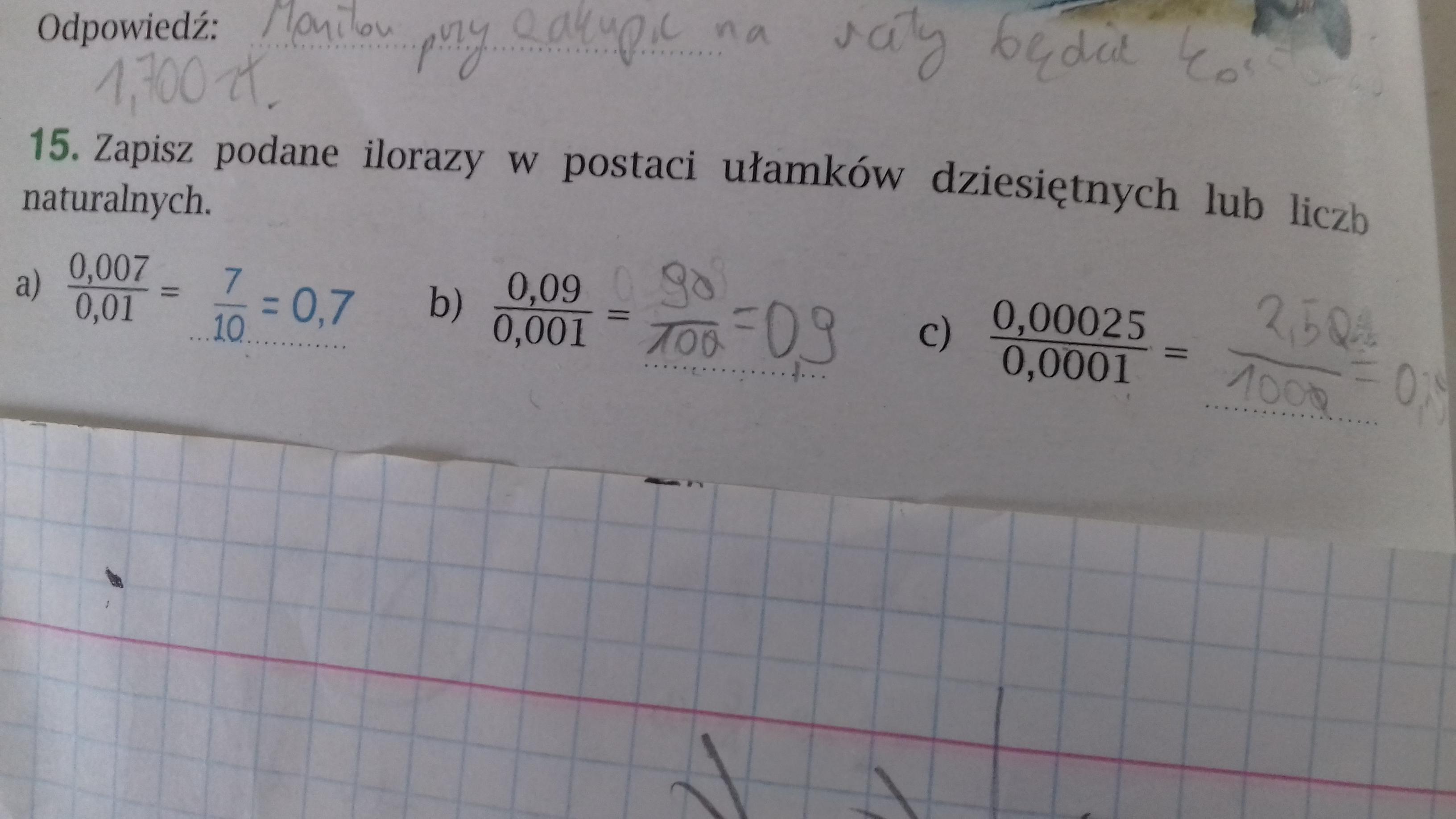 Zapisz Podane Ilorazy W Postaci Ułamków Dziesiętnych Lub Liczb Naturalnych
