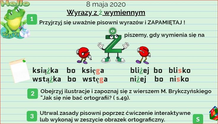 Zasada pisowni wyrazów z ż wymiennym na g i s + liczenie w zakresie 100 H Wymienia Sie Na G Przyklady