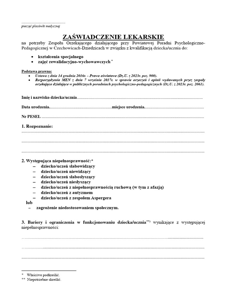 Zaswiadczenie Lekarskie - Ksztalcenie Specialne | PDF Dokumenty Do Zakończenia Specjalizacji Lekarskiej