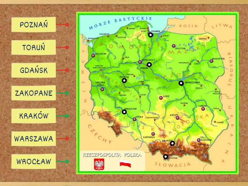 Zaznacz miasta Polski na mapie - Rysunek z opisami Przeczytaj Blog Adama I Przyporzadkuj Opisy Miastom Na Mapie