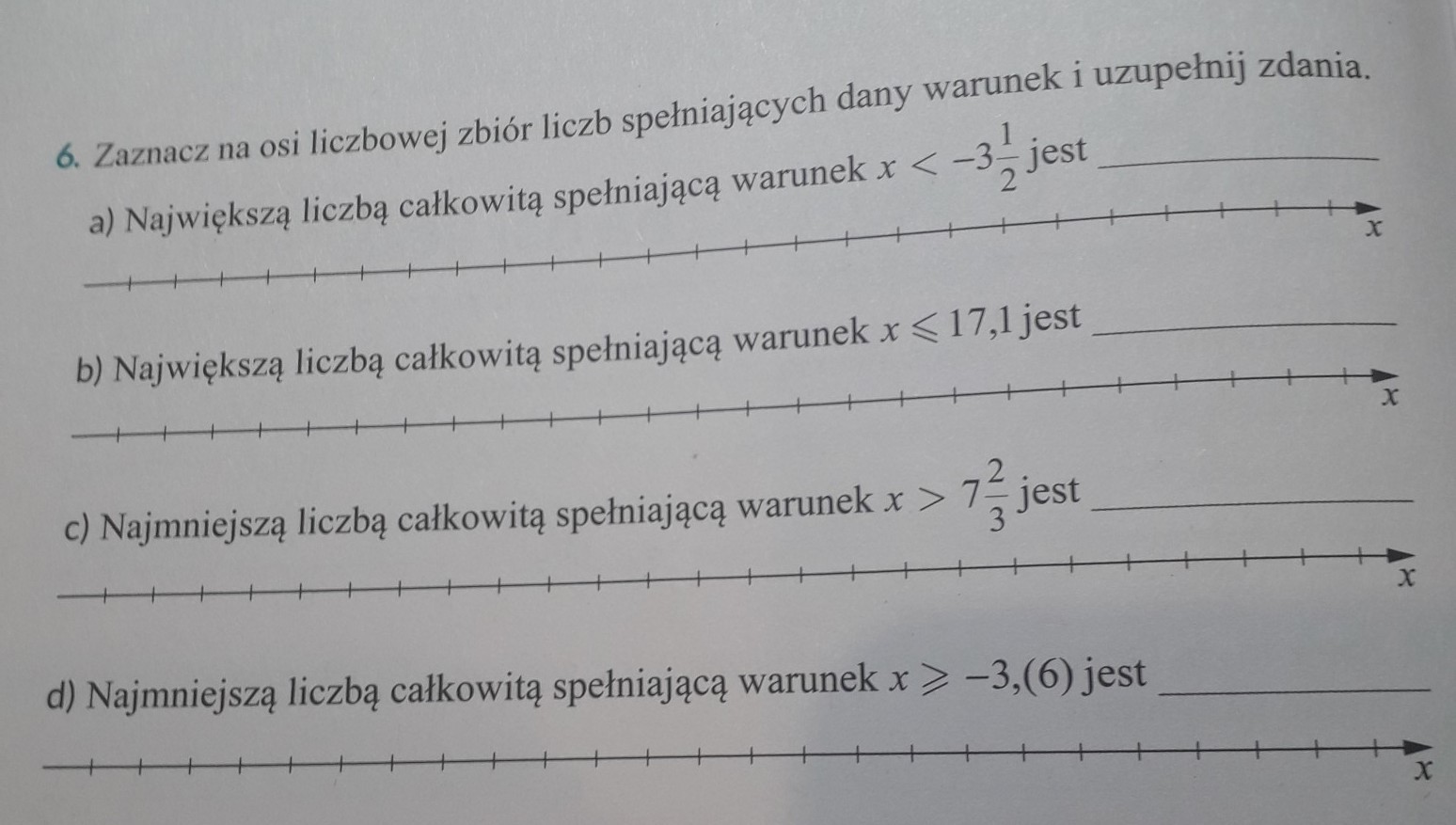 Zaznacz na osi liczbowej zbiór liczb spełniających dany warunek i Zaznacz Na Osi Liczby Spełniające Podany Warunek