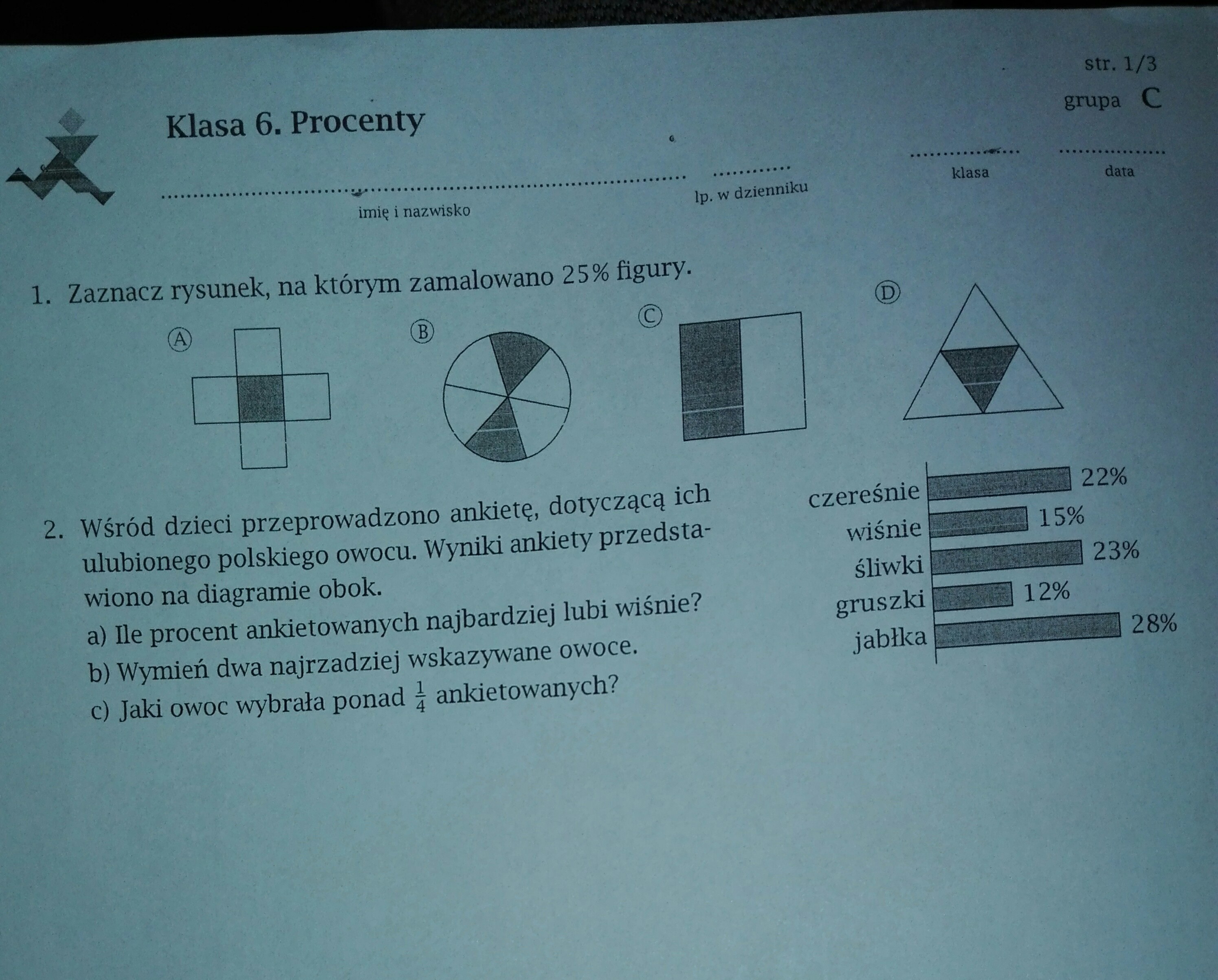 zaznacz rysunek na którym zamalowano 25 % figury - Brainly.pl Rysunek Na Którym Zacieniowano 25 Figury To Rysunek