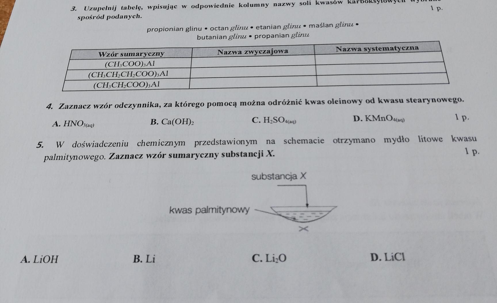 Zaznacz Wzor Odczynnika Za Ktorego Pomoca Mozna Odroznic Kwas