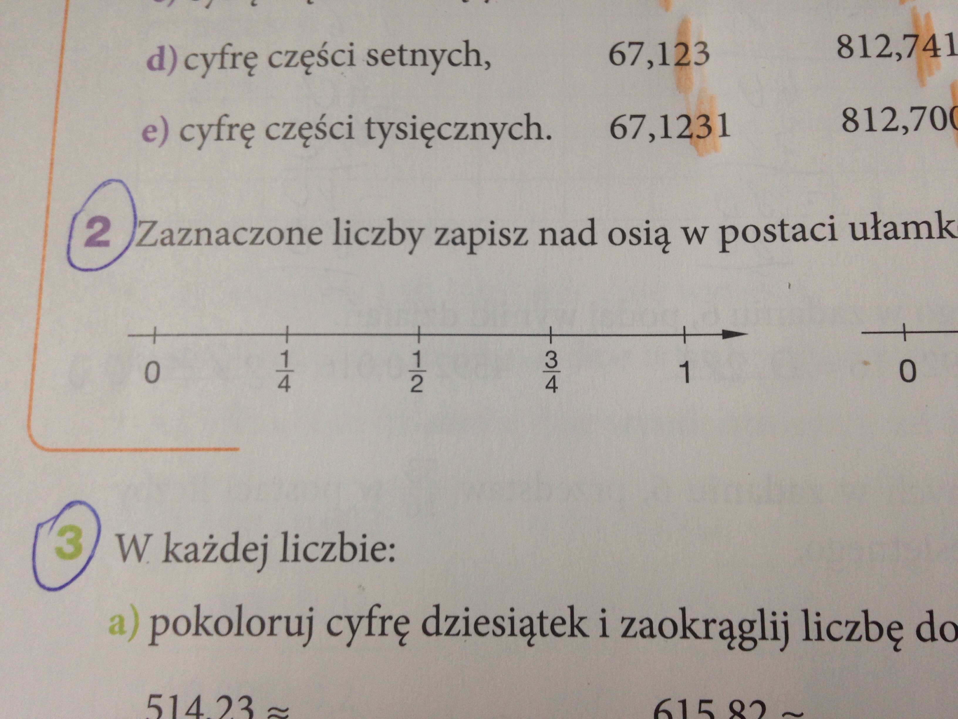 Zaznaczone Liczby Zapisz Nad Osia W Postaci Ulamkow Dziesietnych