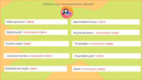 zdanie a równoważnik zdania by Anna on Genially Zdania I Rownowazniki Zdan Cwiczenia Klasa 5