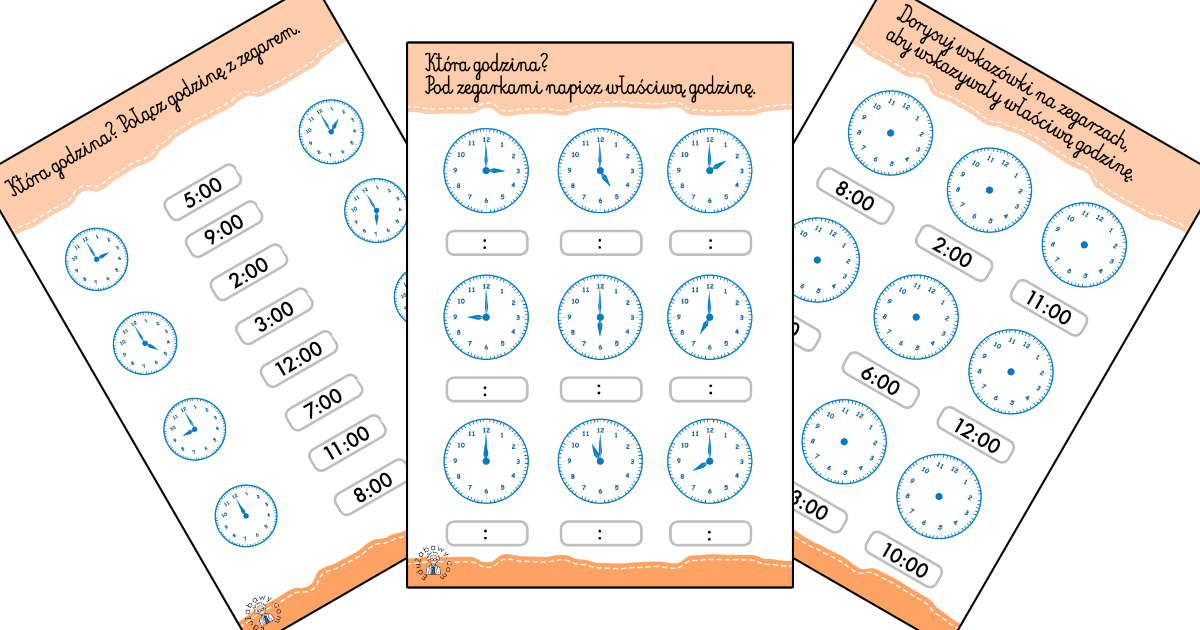 Zegar i czas: karty pracy PDF do druku za darmo dla uczniów klas 1 Karty Pracy Klasa 1 Do Druku Za Darmo