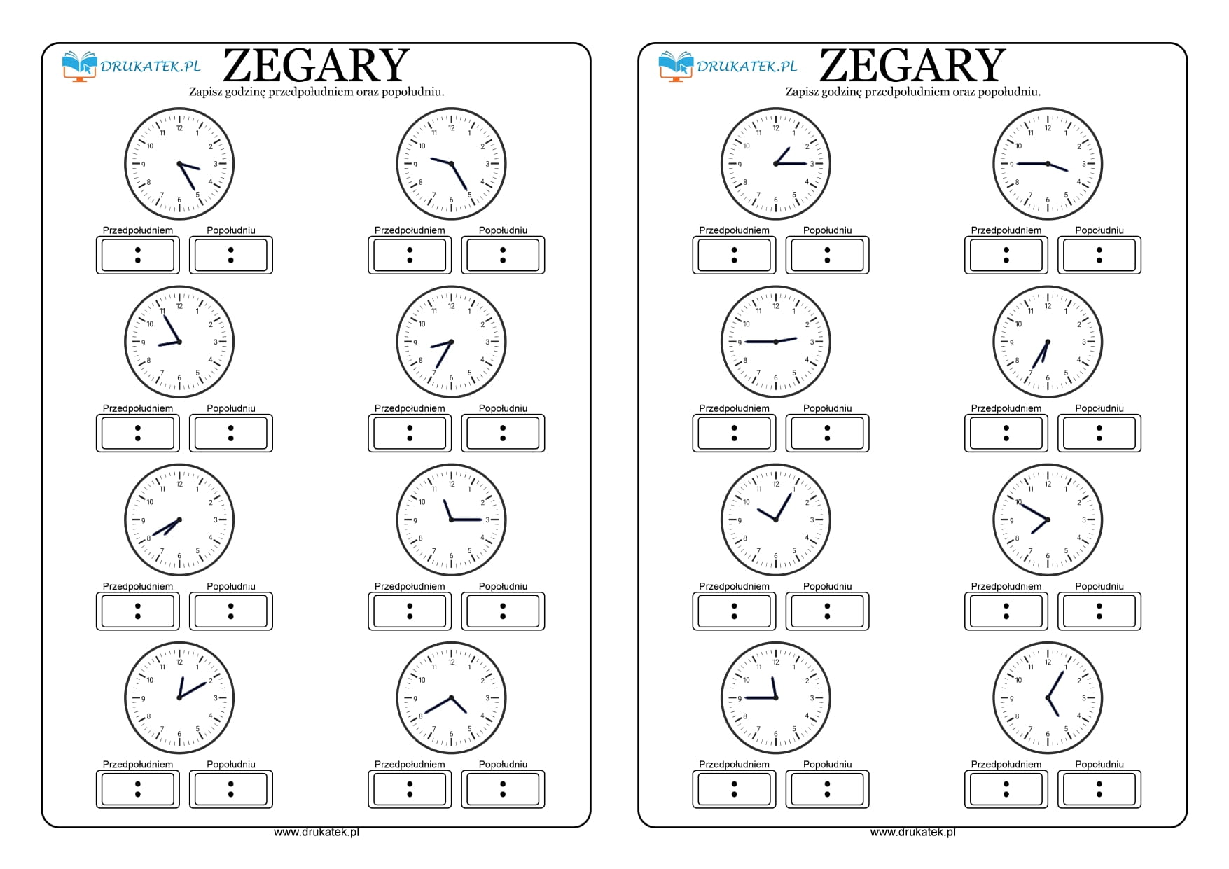 Zegar Karty Pracy Do Druku Nauka Zegara Dla Dziec – NBKomputer Zadania Z Matematyki Klasa 2 Zegar