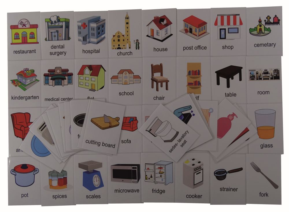 Zestaw kart edukacyjnych Budynki/ Pomieszczenia domowe/Akcesoria Pomieszczenia W Domu Po Angielsku ćwiczenia Dla Dzieci Pdf