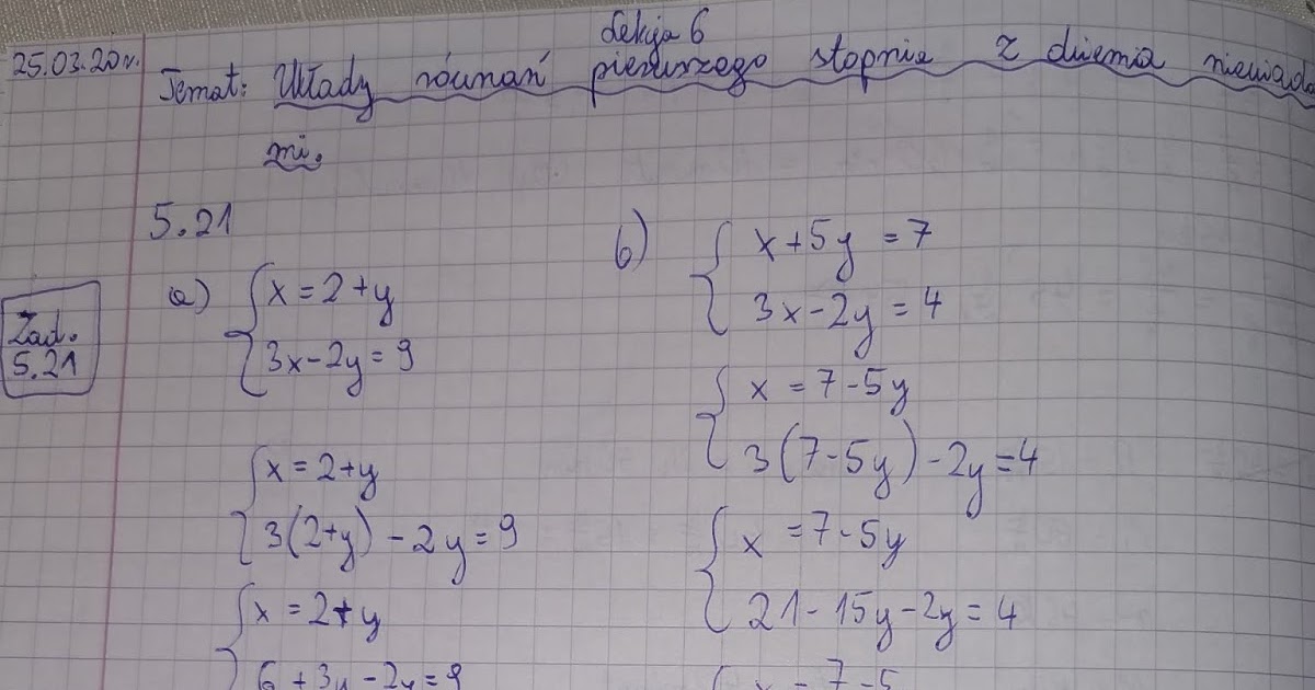 Zeszyt do matematyki: Układy równań pierwszego stopnia z dwiema Równania Stopnia Pierwszego Z Dwiema Niewiadomymi