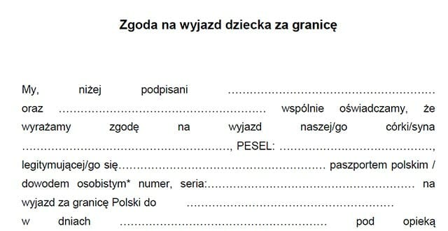Zgoda Na Wyjazd Dziecka Za Granicę Pdf