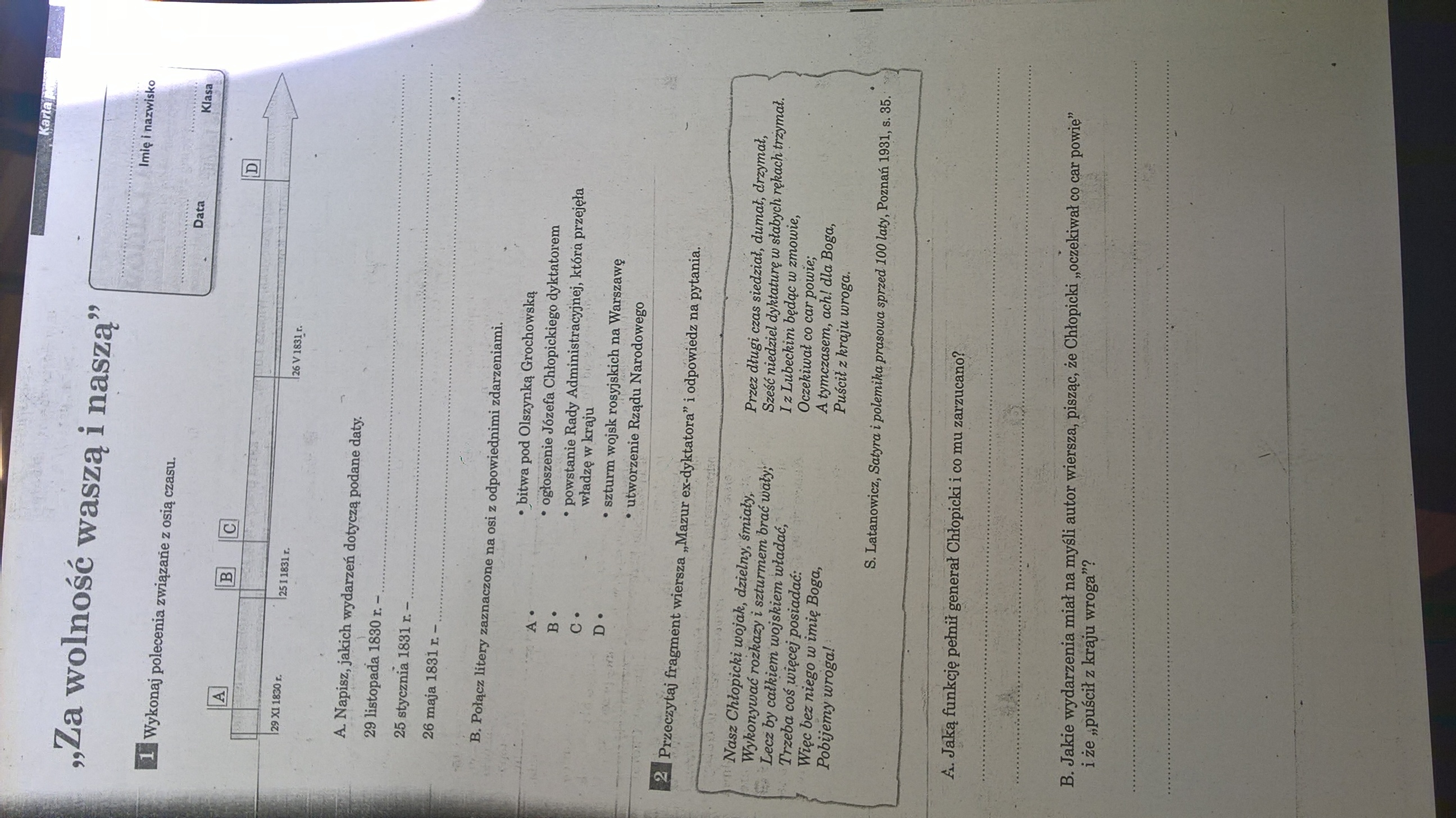 Ziemie Polskie Po Kongresie Wiedeskim Sprawdzian Klasa 7 Grupa A - question Test Z Historii Kl 7 Dzial 1