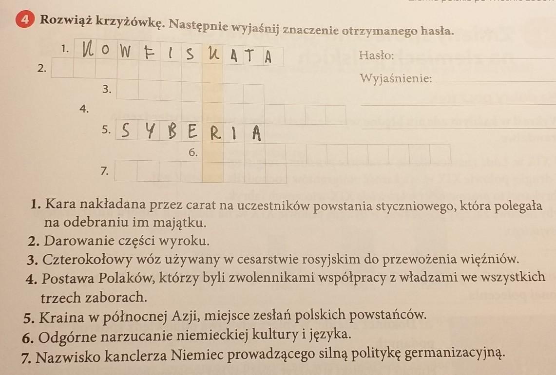 Ziemie polskie po Wiośnie Ludów4 Rozwiąż krzyżówkę. Następnie wyjaśmij Sprawdzian Z Historii Klasa 7 Ziemie Polskie Po Wiosnie Ludow