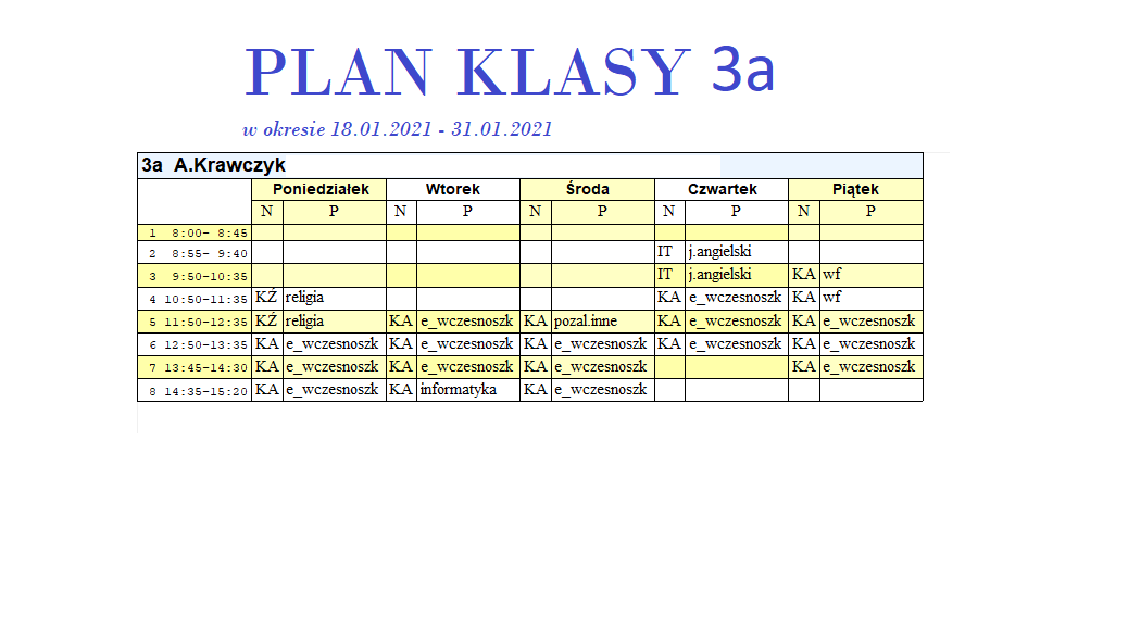 ZMIANY W PLANIE LEKCYJNYM DLA KLAS I-III | Szkoła Podstawowa nr 10 w Wolna Godzina W Planie Lekcyjnym