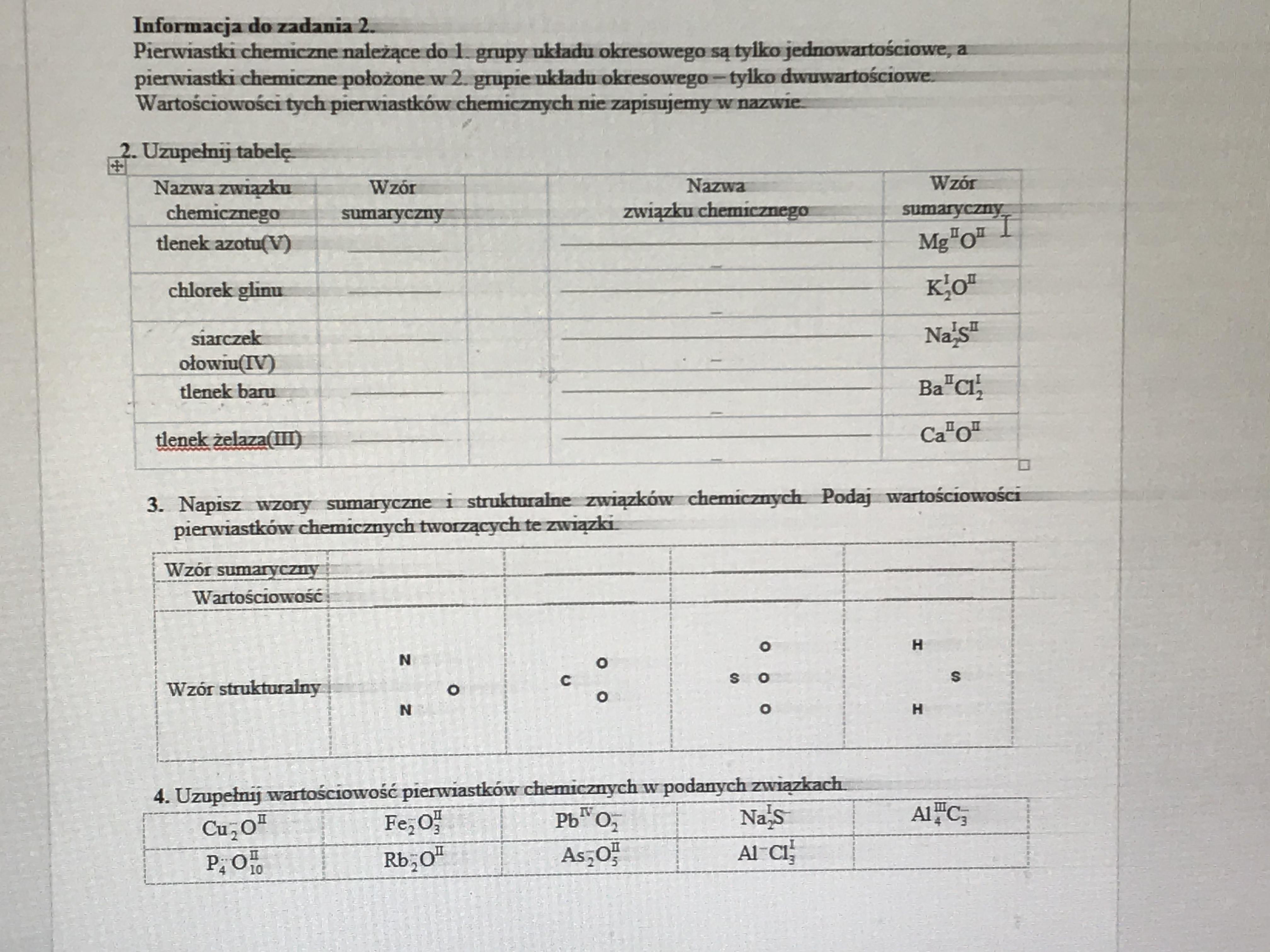 Znaczenie wartosciowosci pierwiastkow chemicznych przy ustalaniu wzorow Sprawdzian Z Chemii Klasa 7 łączenie Się Atomów Odpowiedzi