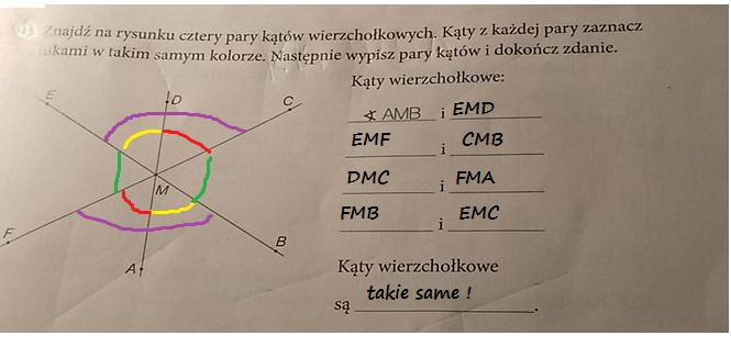 Znajdź na rysunku cztery pary kątów wierzchołkowych kąty z każdej pary Znajdź Na Rysunku Cztery Pary Kątów Wierzchołkowych