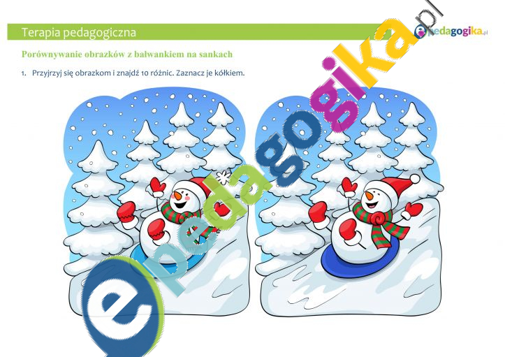 Znajdź różnice. Zestaw czterech kart pracy w tematyce zimy - ePedagogika Szukanie Różnic Na Obrazkach Do Wydruku