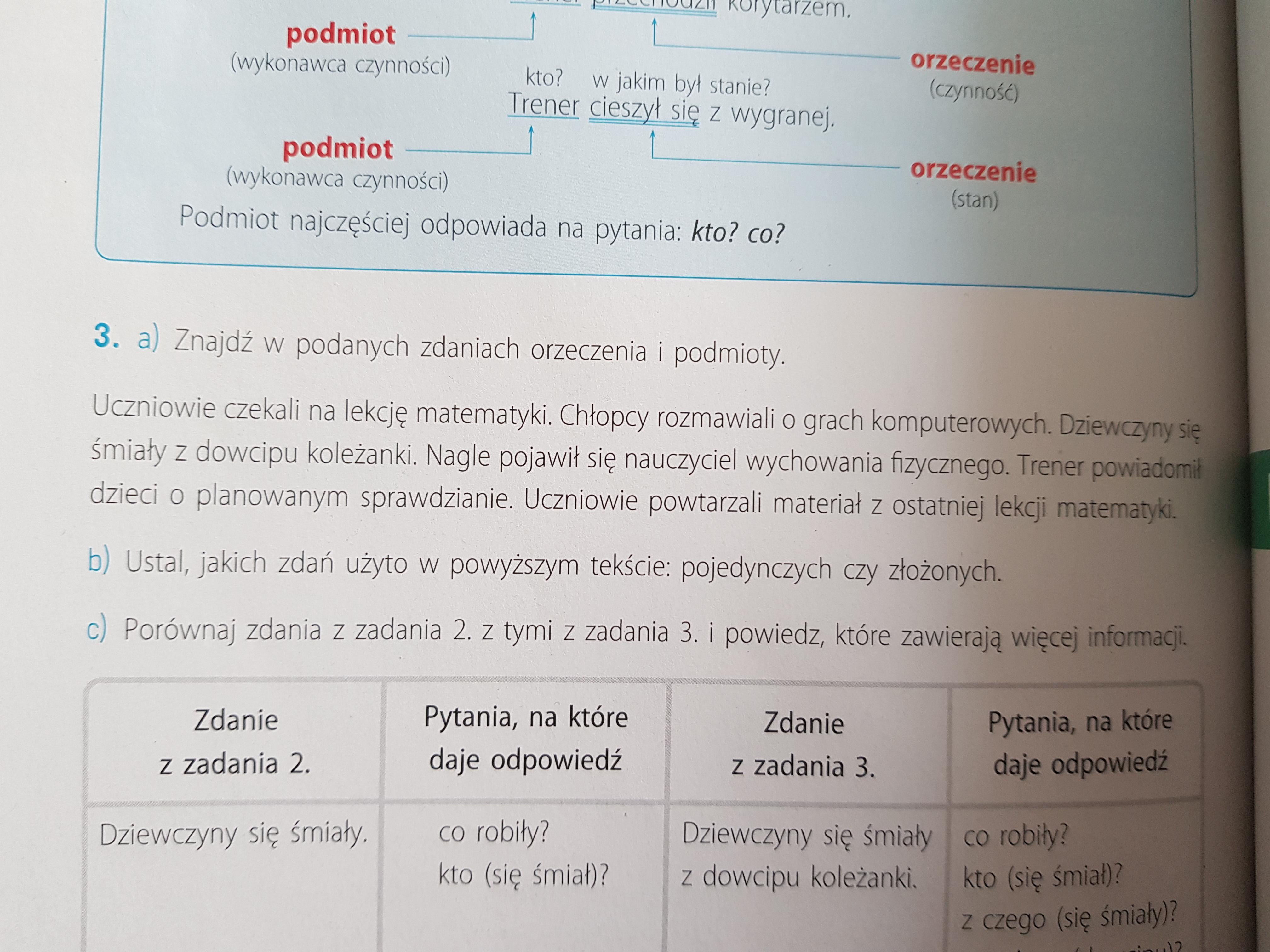 W Podanych Zdaniach Podkreśl Podmioty I Orzeczenia