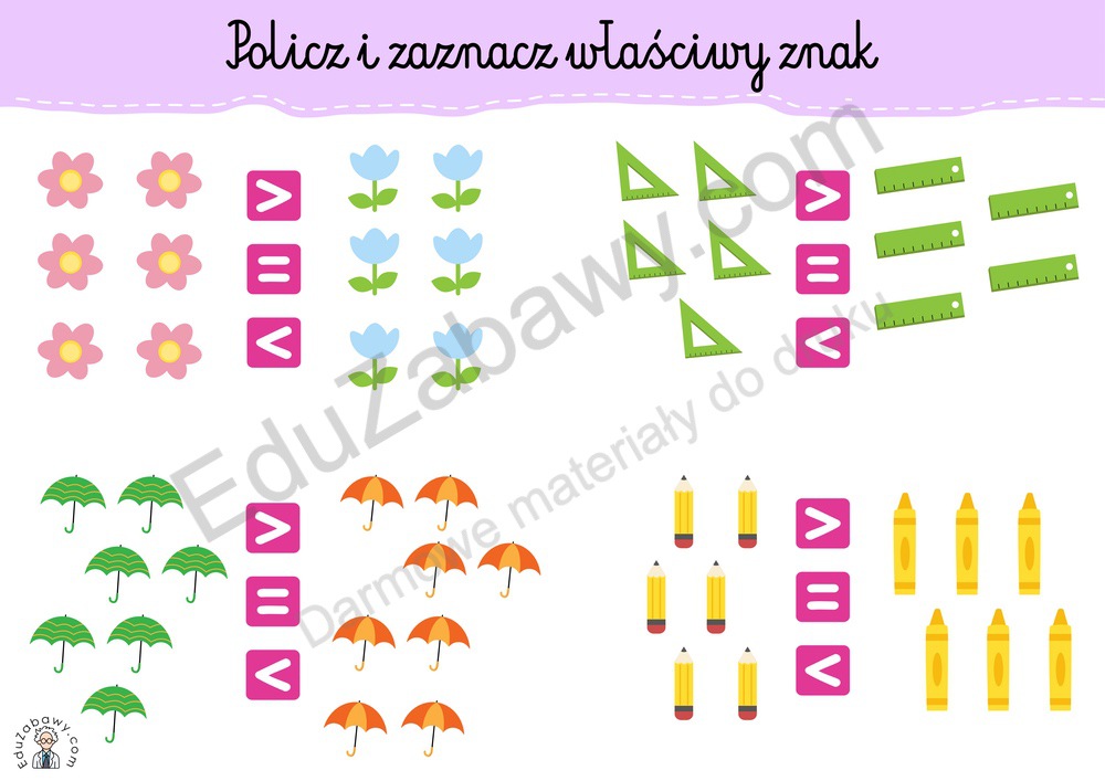 Znak większości i mniejszości do 10: Karty pracy PDF do druku Znaki Mniejszosci I Wiekszosci Karty Pracy