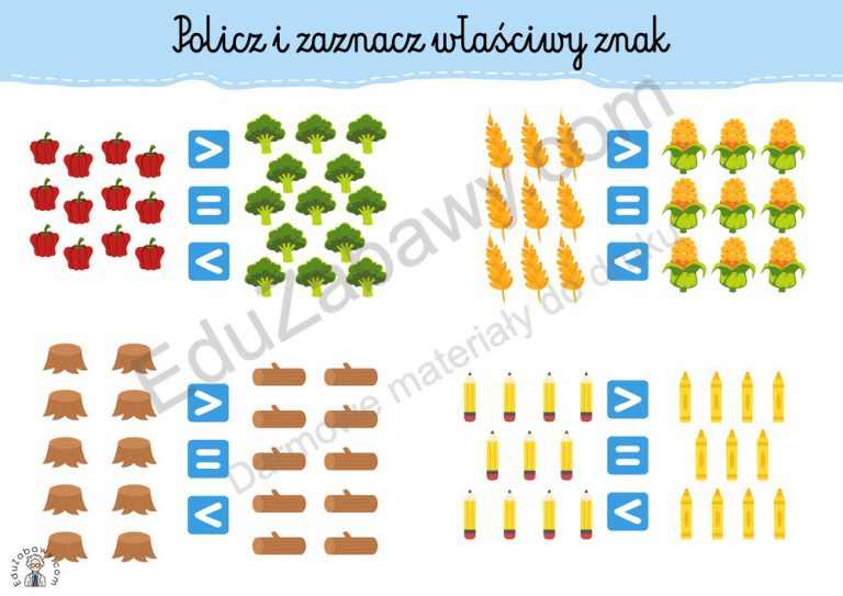 Znak większości i mniejszości do 20: Karty pracy PDF do druku Porównywanie Liczb Znaki Mniejszości I Większości Karty Pracy