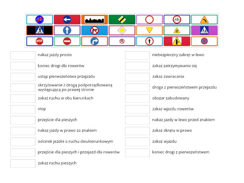 Znaki drogowe, klasa 4 - Połącz w pary Test Ze Znaków Drogowych Klasa 4 Pdf