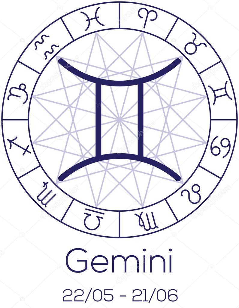 Zodiac sign - Gemini. Astrological symbol in wheel. Stock Vector Image Gemini Jaki To Znak Zodiaku