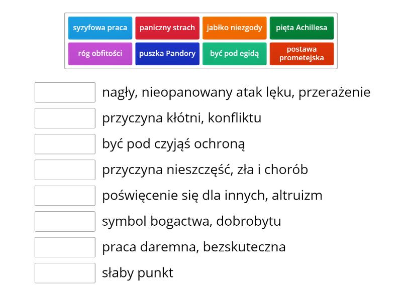 Związki frazeologiczne z mitologii - Połącz w pary Związki Frazeologiczne Z Mitologii I Ich Znaczenie