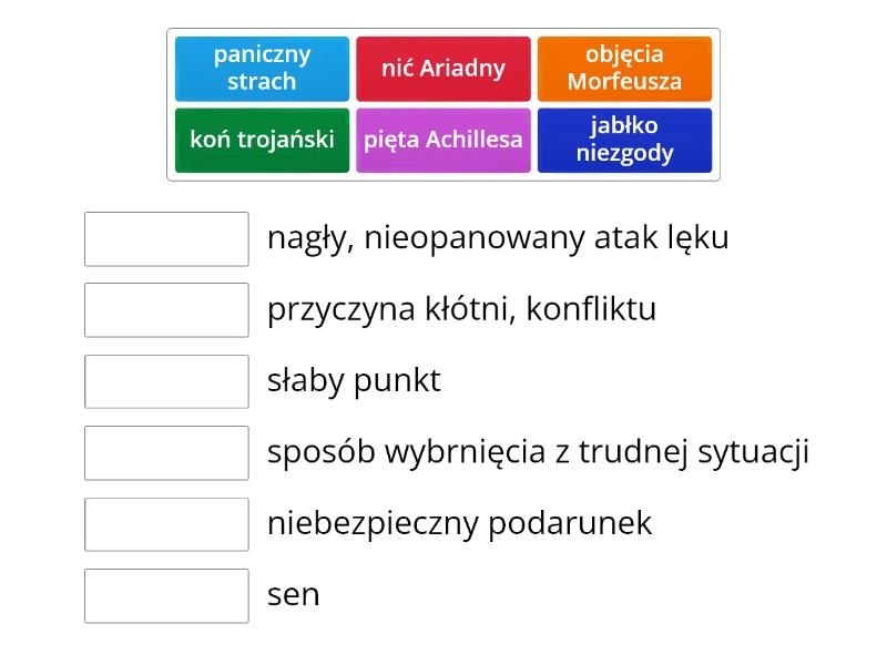 Związki frazeologiczne z mitologii - Połącz w pary Sprawdzian Z Mitologii Klasa 1 Technikum