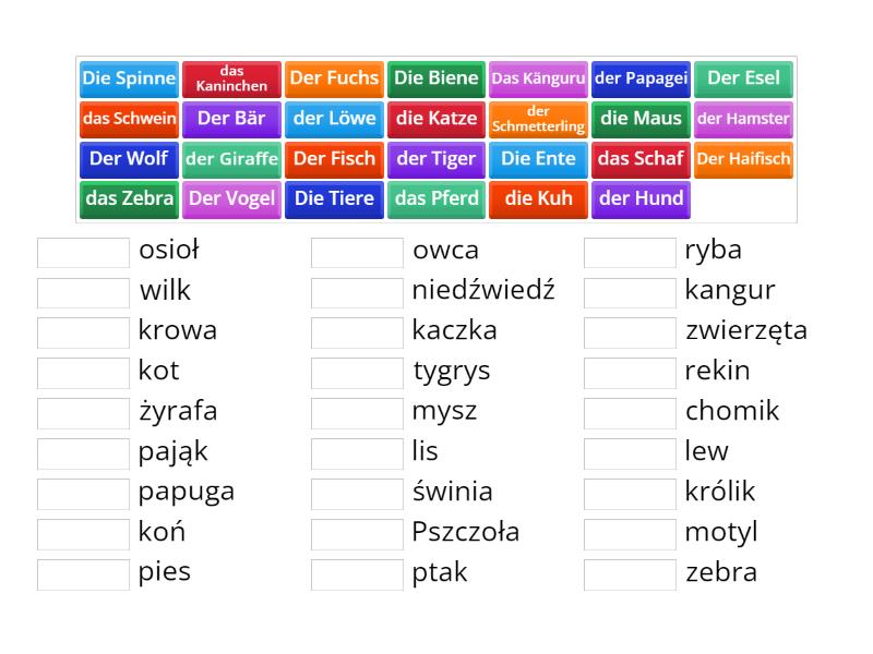 Zwierzęta Po Niemiecku Z Rodzajnikami