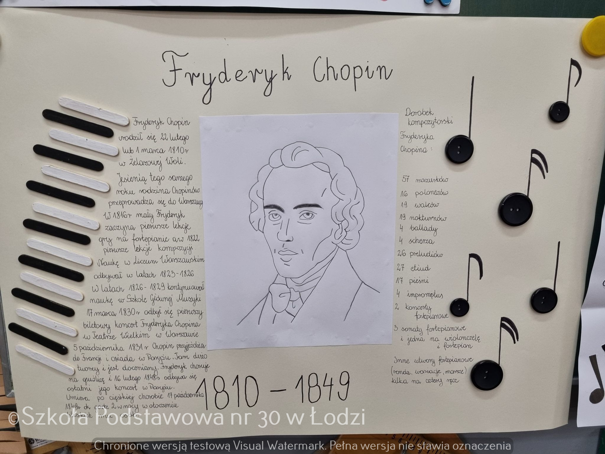 Życie i twórczość Fryderyka Chopina - plakaty wykonane przez uczniów Fryderyk Chopin Plakat Do Szkoły