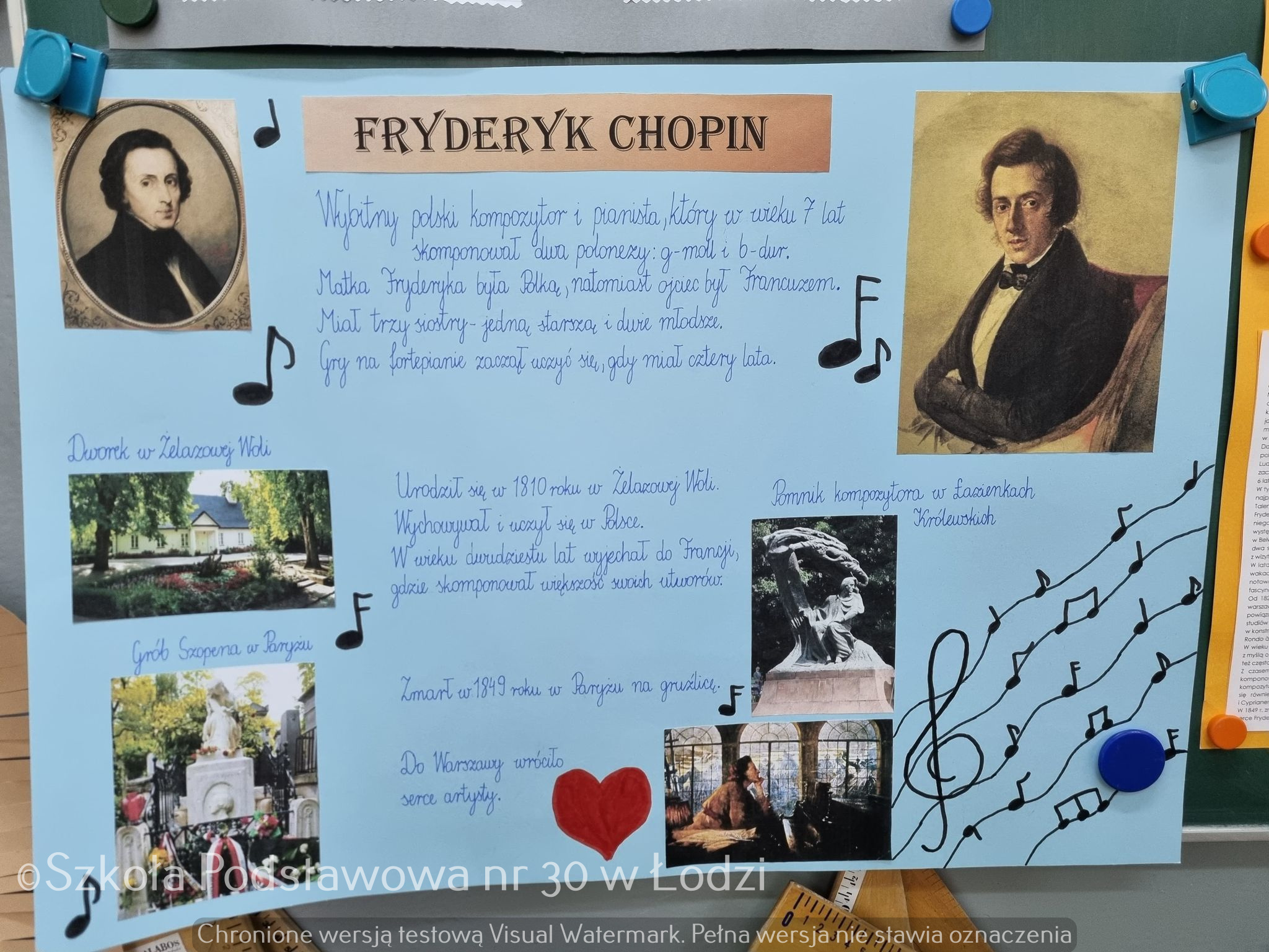 Życie i twórczość Fryderyka Chopina - plakaty wykonane przez uczniów Fryderyk Chopin Plakat Do Szkoły